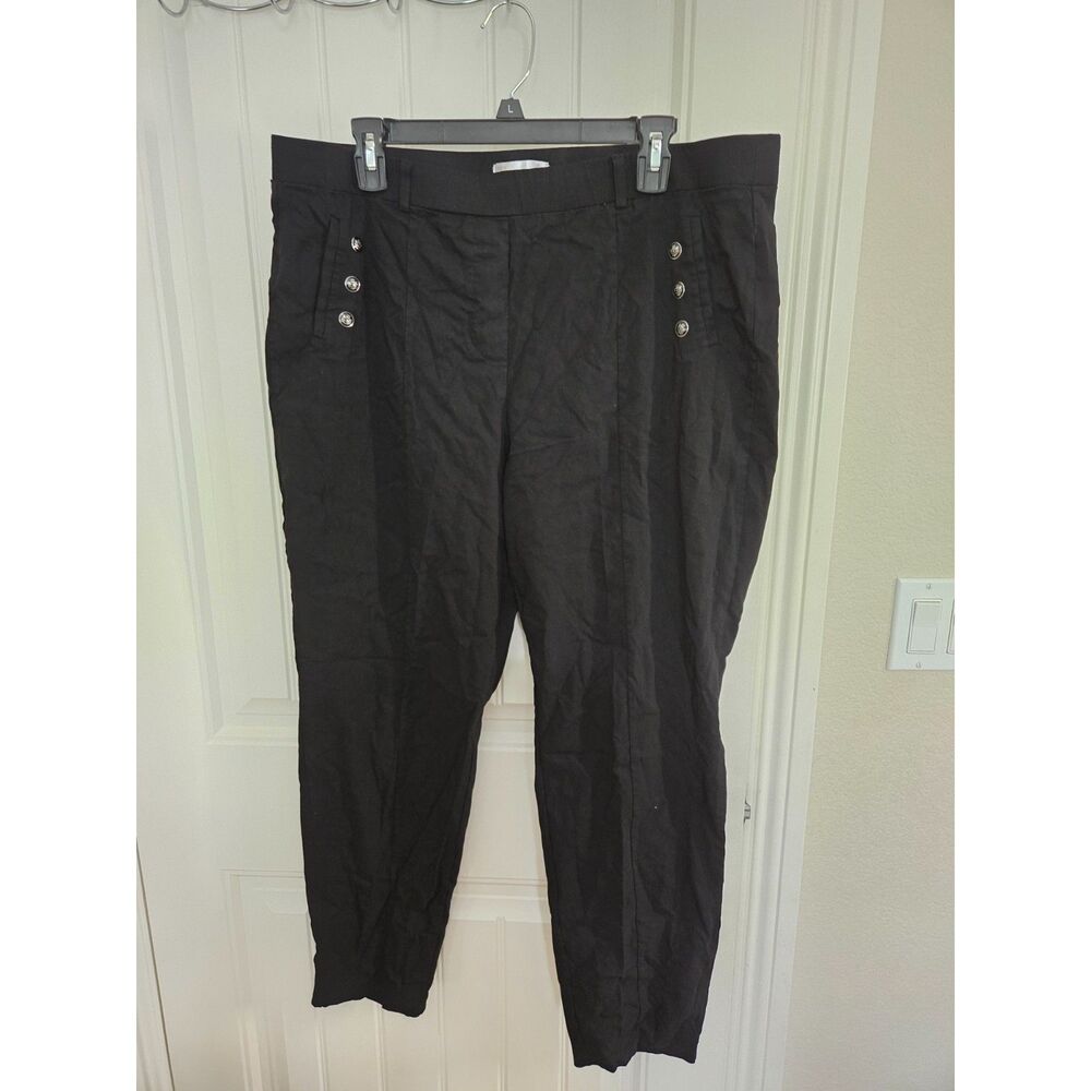 89th + Madison Women’s Size 2X Black Ankle Pants Silver Button Detail Stretch
